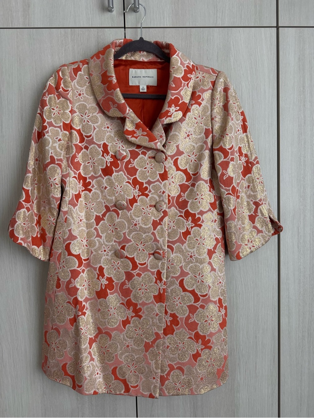 Banana Republic Orange/Pink Floral Brocade Jacket with gold shimmer sz s